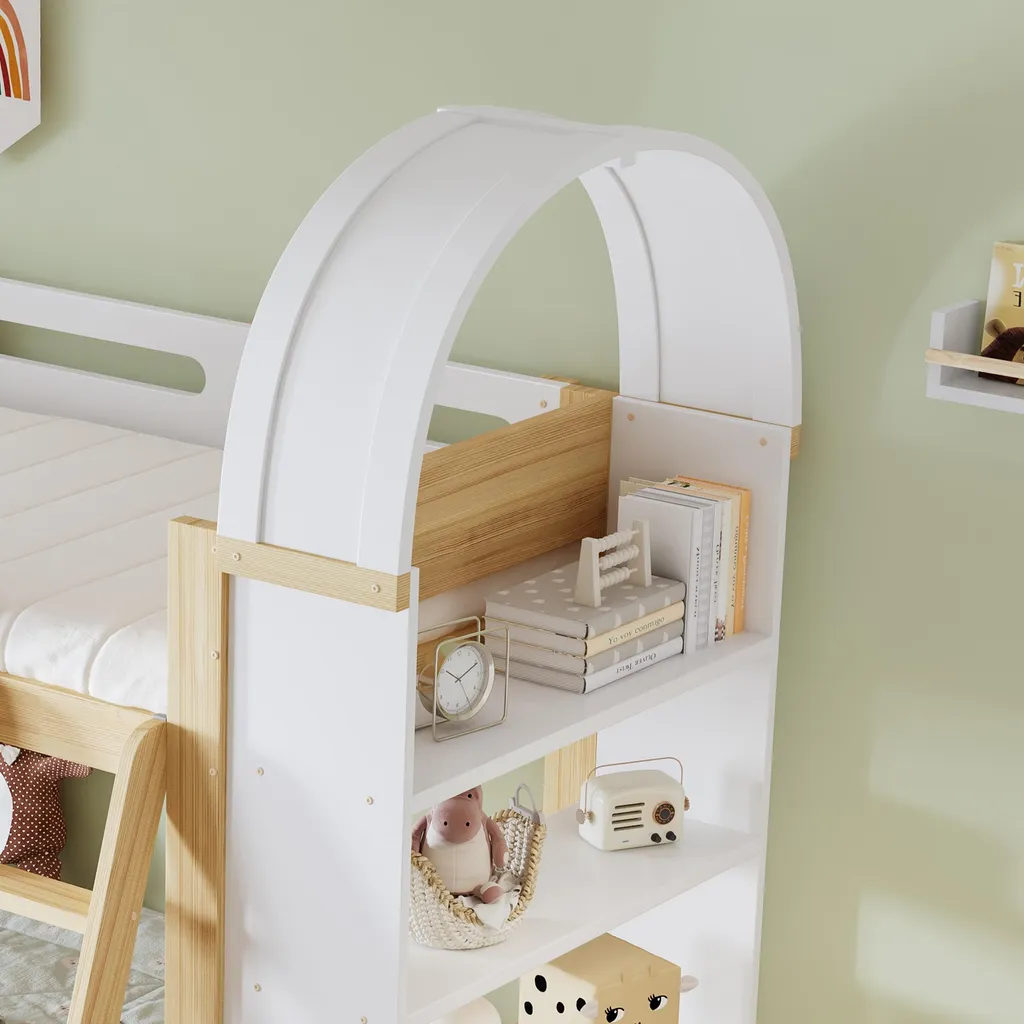 Lit Superposé Enfant 90x200cm avec Étagères de Rangement Intégrées - 3