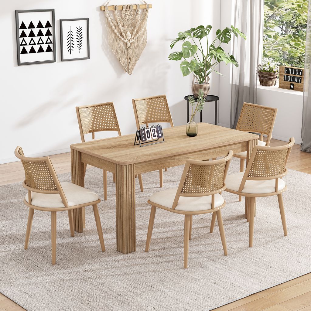 Flieks Rattan Esszimmerstühle 6er Set, Esstischstühle Küchenstühle mit Metallbeinen, Gartenstuhl Freizeitstuhl Wohnzimmerstuhl, PU, Beige