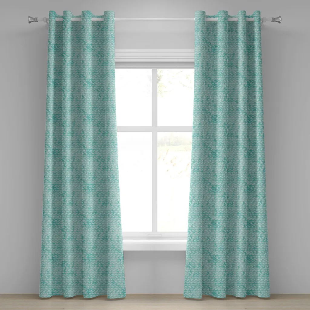 Rideaux décoratifs à 2 panneaux motif vagues marines turquoise blanc