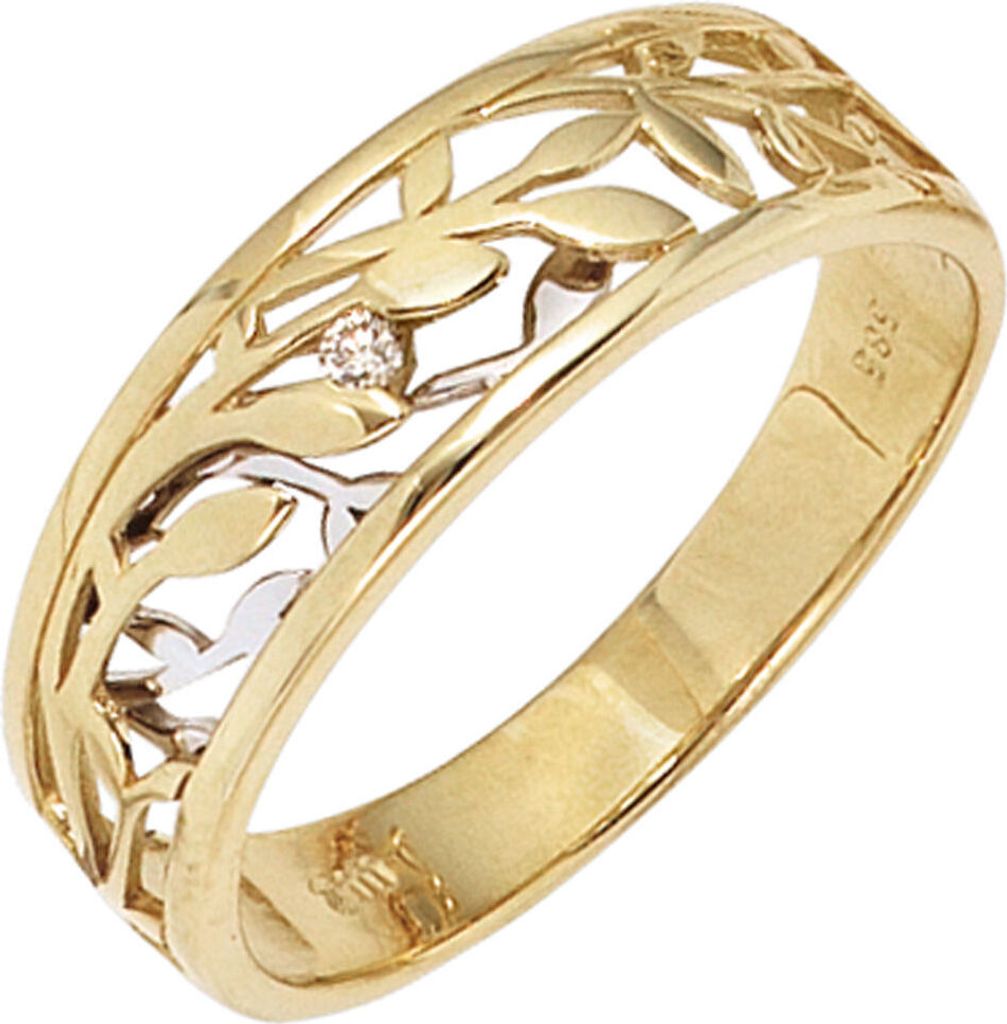 Ring Damenring Blumen mit Diamant Brillant 585 Gold Gelbgold Weißgold Innenumfang 50mm Ø15.9mm
