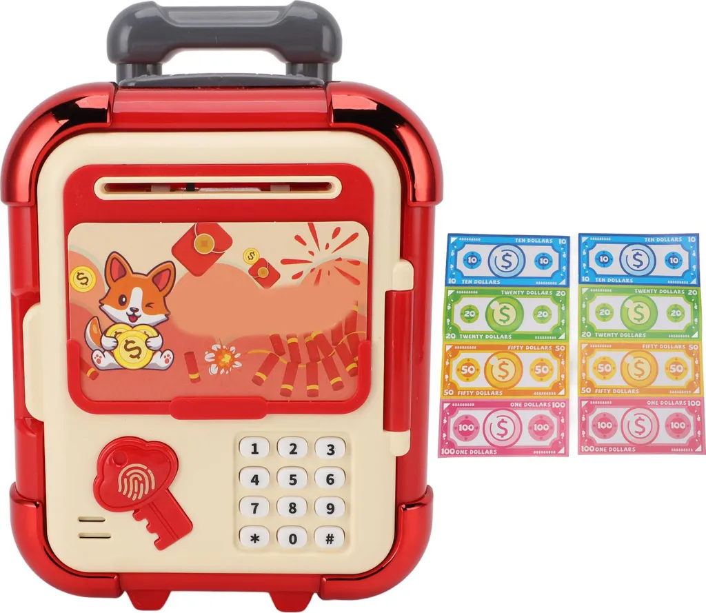 Coffre-fort tirelire enfant à empreinte digitale et code secret rouge - 2