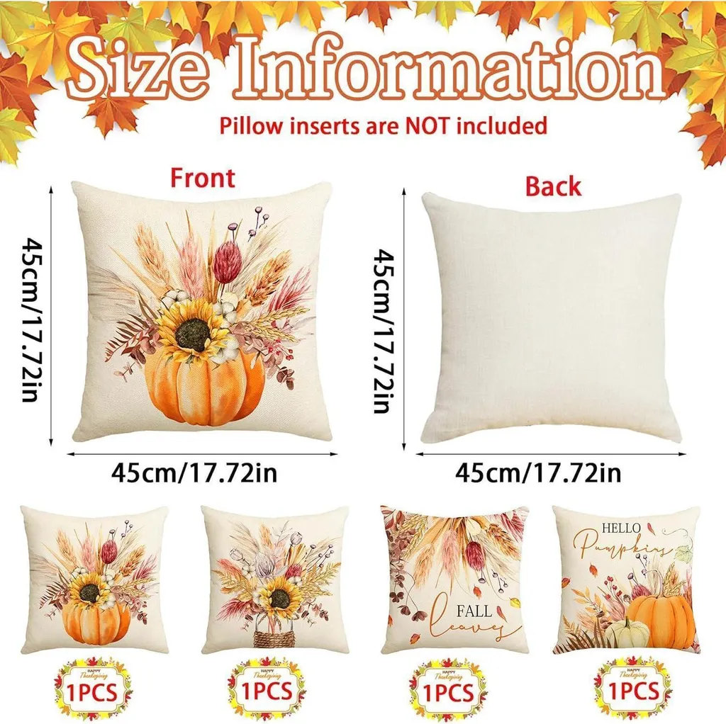 Copricuscini Zucca 45x45 Set da 4 - Arredo Autunnale Moderno Sofà - 2