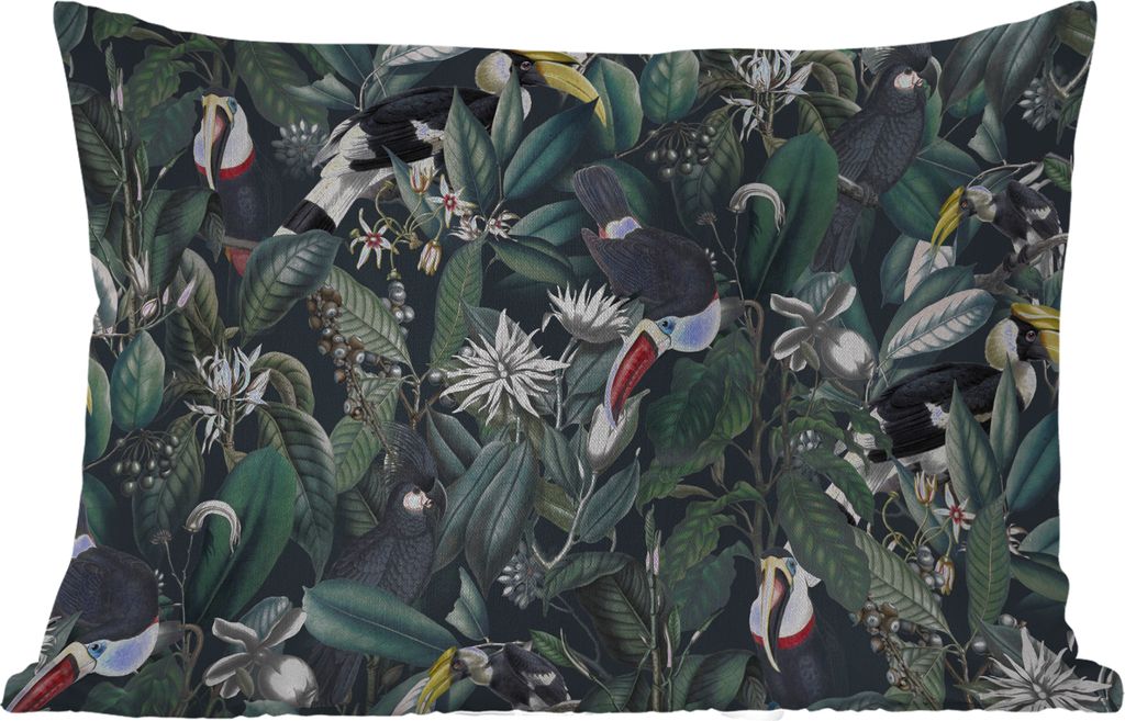 MuchoWow Outdoor Kissen - Blumen - Vogel - Tukan - 60x40 cm - Wetterfest - Lounge Kissen - Zierkissen - Kissen für Innenräume