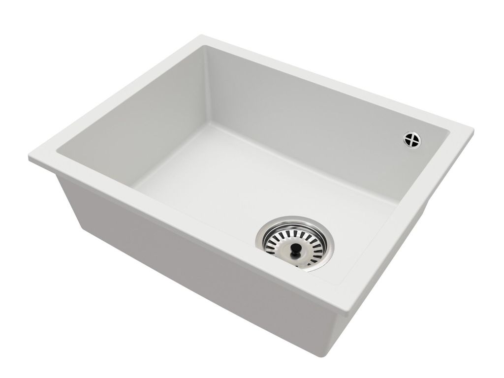 Granit-Unterbauspüle Felix – Weiß – mit Chrom-Siphon