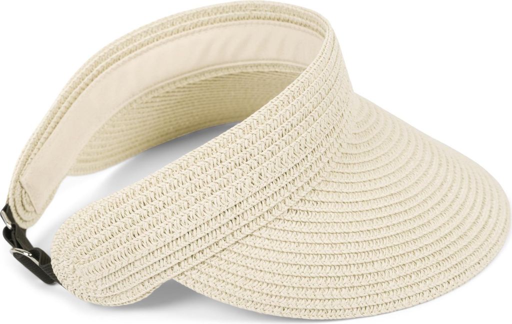 styleBREAKER Papierstroh Visor Cap einfarbig | Sonnenvisier mit elastischem Band und Hakenverschluss | Luftige Schildkappe als Sonnenhut für Damen