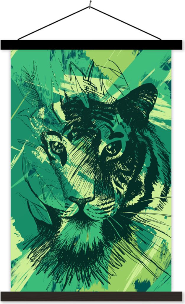 MuchoWow Textilposter Tiger - Abstrakt - Grün 40x60 cm mit schwarzem Rahmen - Wanddekorationen