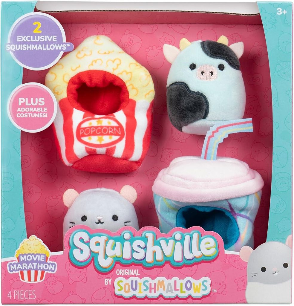 Squishville SQM0514 - Accessoire Set - Film Marathon, superweiche Mini-Squishmallows, 5cm Plüschfiguren mit Zubehör