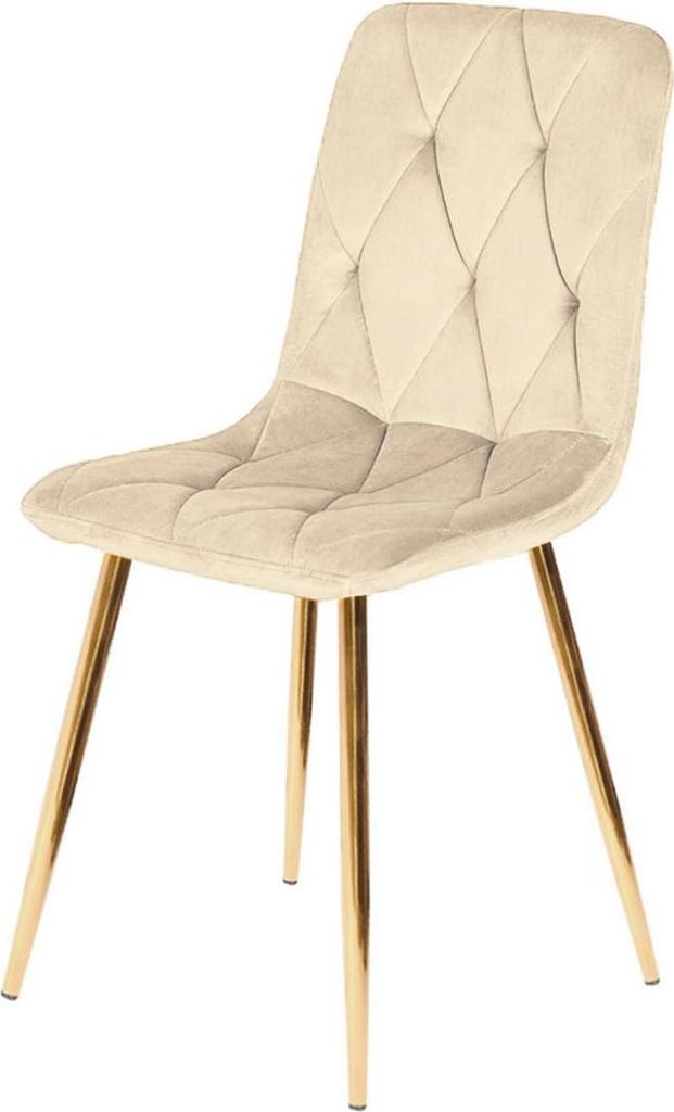 Eleganter Esszimmerstuhl Samt Beige mit goldfarbenen Produktbild 