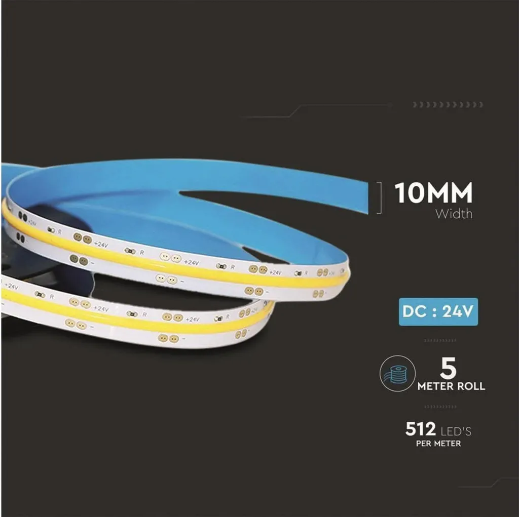 Ruban LED COB sans points visibles 4000K V-TAC - Éclairage Linéaire 5m IP20