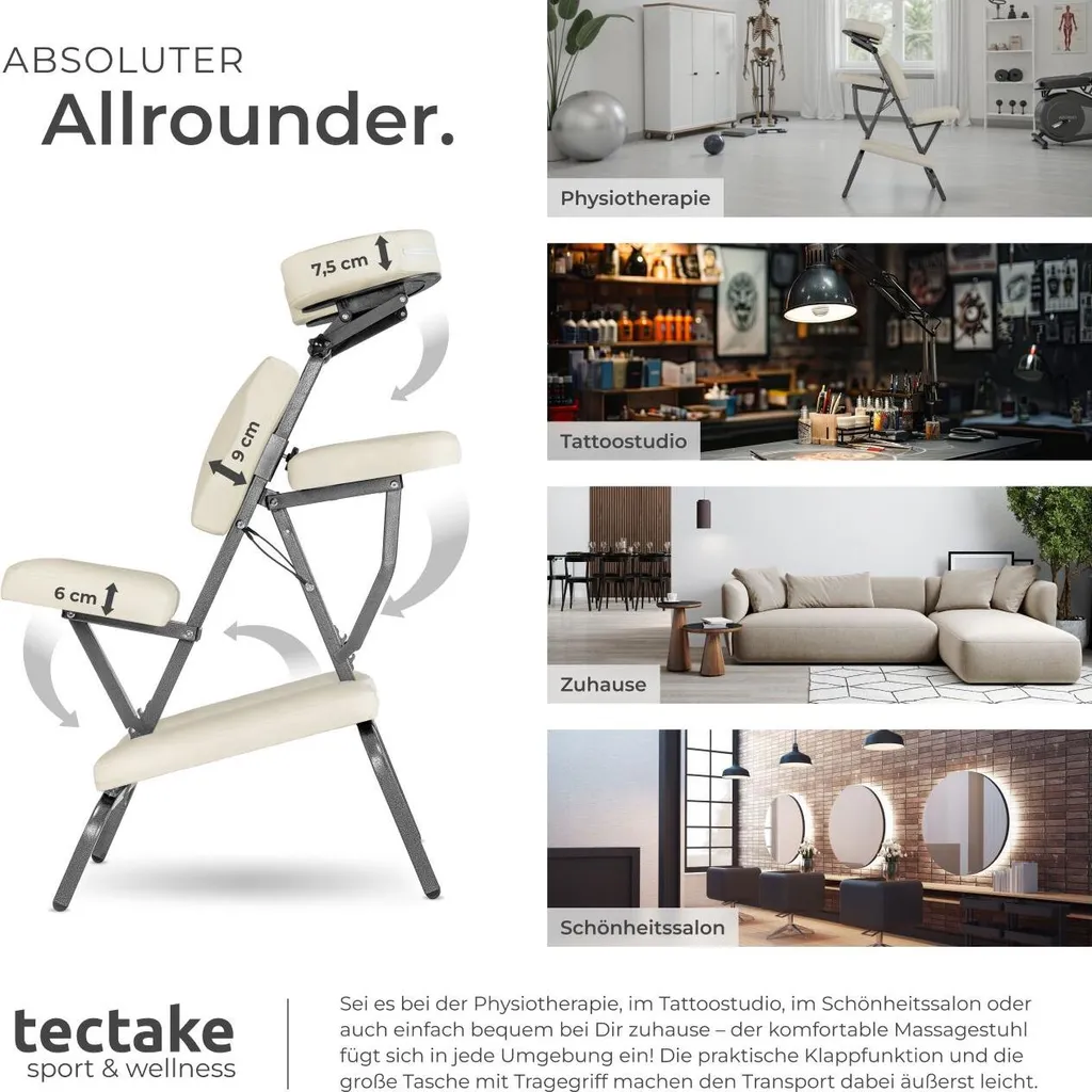 Siège de massage pliable tectake® Table de massage assise de Salon - 6
