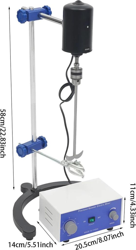 Labor Overhead-Rührer/Mixer - JJ-1 - 200 W - Einstellbare Drehzahl 200–2600 U/min - Timer 0–120 min - EU-Stecker - 20,5×14×60 cm - Schwarz/W...