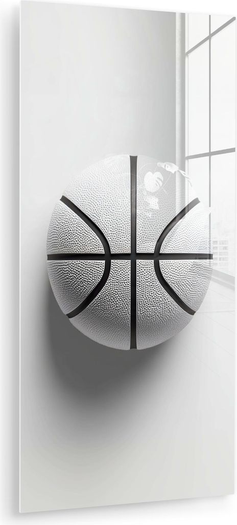 MuchoWow Glasbilder - Bilder auf Wandbild - Foto auf Glas Basketball - Weiß - Schatten - Linien 40x80 cm Wanddekoration aus Glas - Acrylglasbild -...
