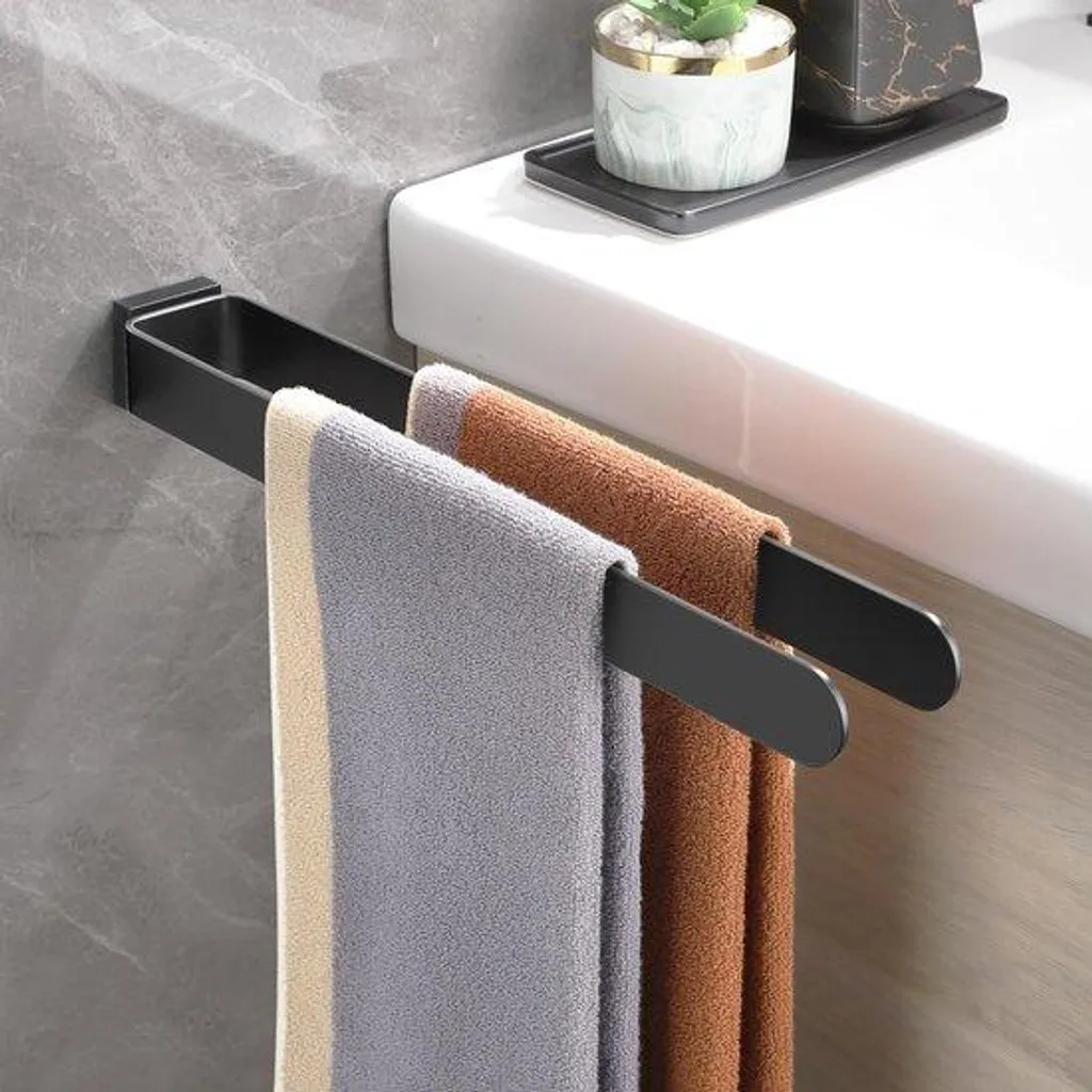 Porte-serviettes mural en inox noir mat pour salle de bains, Lot de 2