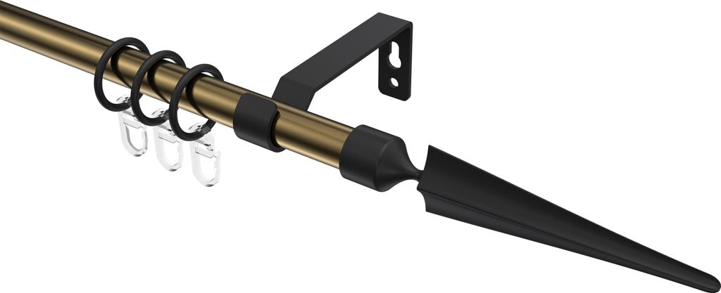 Interdeco Gardinenstange / Vorhangstange Messing Antik / Schwarz, Typ Olymp Lorenzo (Speer), 16 mm Ø 1-läufig, 400 cm