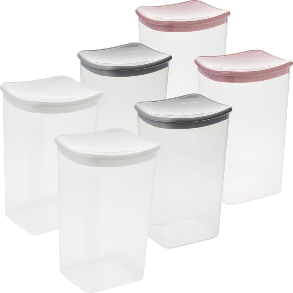 6er Set, Vorratsbehälter 2l mit Deckel Schüttdosen transparent, Müsllidosen, Höhe:20 cm, Breite: 12,5 cm, Tiefe: 11.5 cm