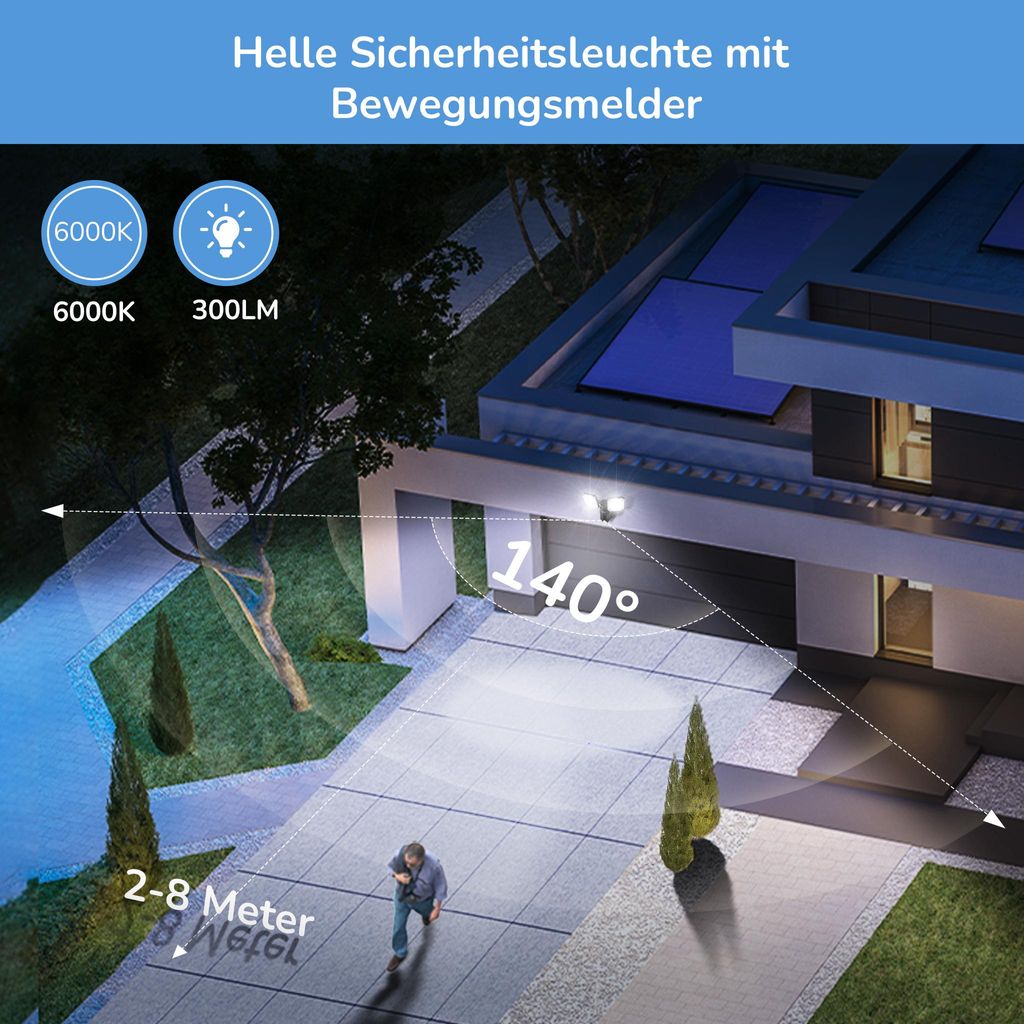 EDISHINE LED Strahler mit Bewegungsmelder Außen, akku