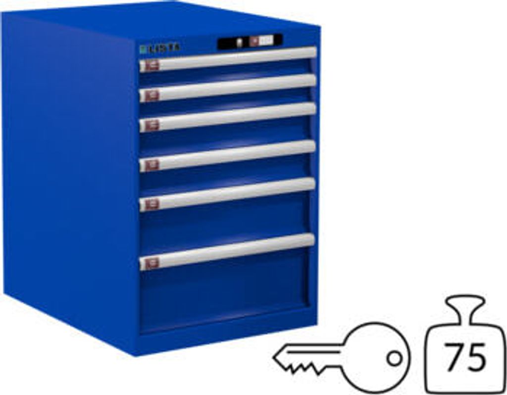 Lista Schubladenschrank - 78.522.100 - 800x564x725 mm (HxBxT) - 6 Schubladen - 75 kg - Key Lock - Signalblau (RAL 5005)