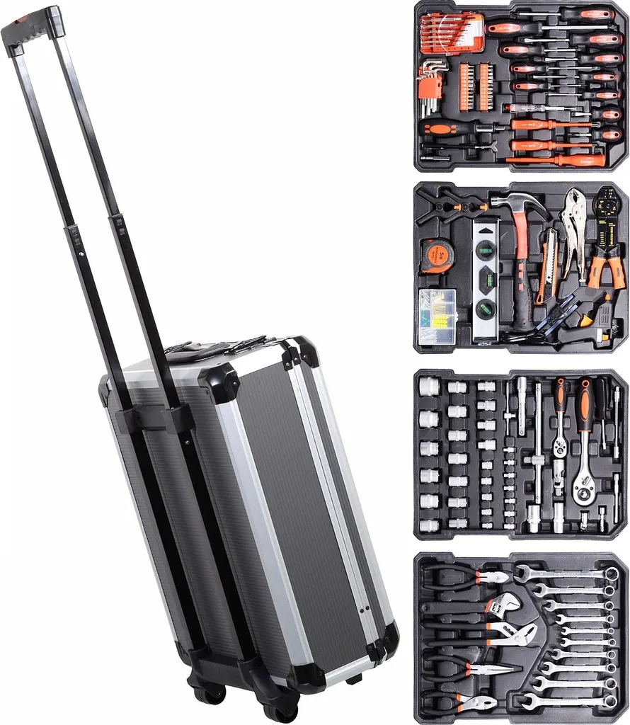 Coffret à outils complet 186 pièces Compass 09456 en aluminium gris