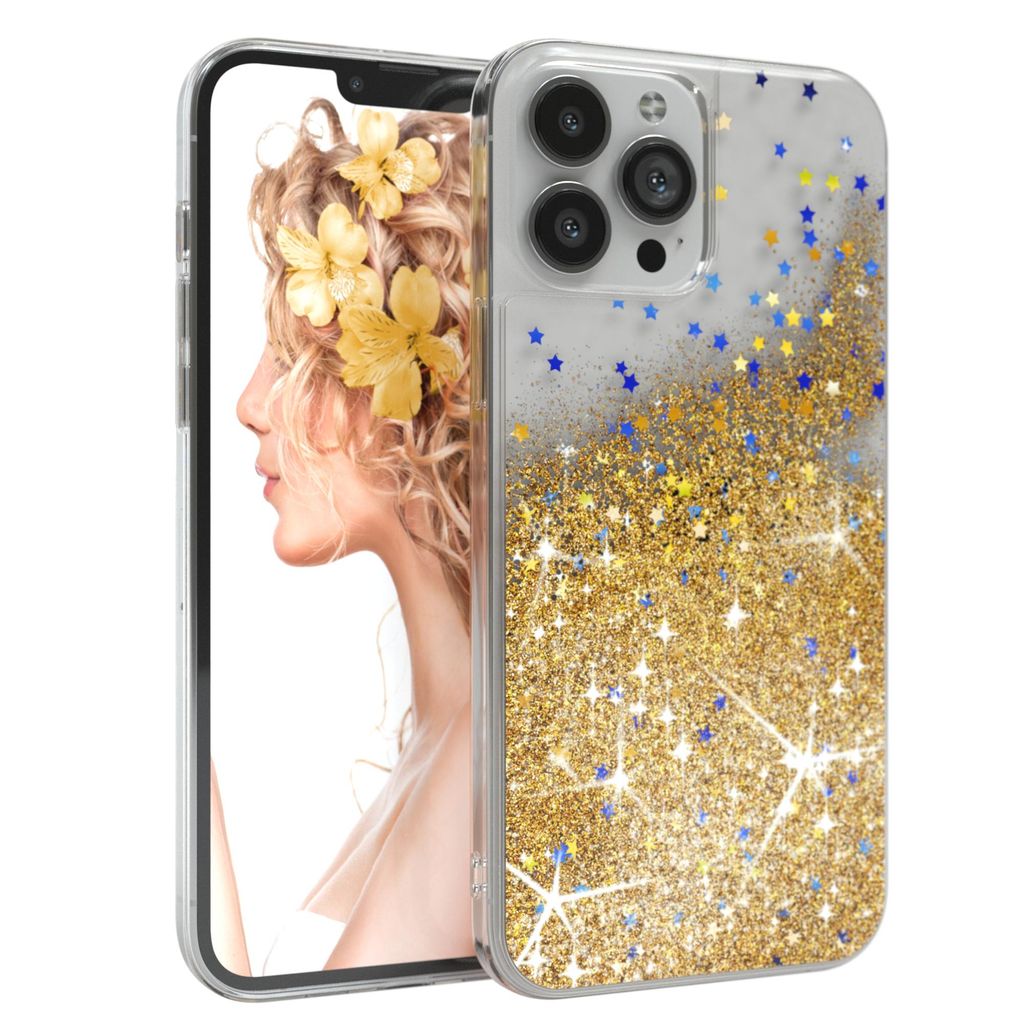 EAZY CASE - Glitzer Hülle kompatibel mit Apple iPhone 13 Pro Max Glitzer Schutzhülle, Soft Case, Backcover Transparent mit Motiv
