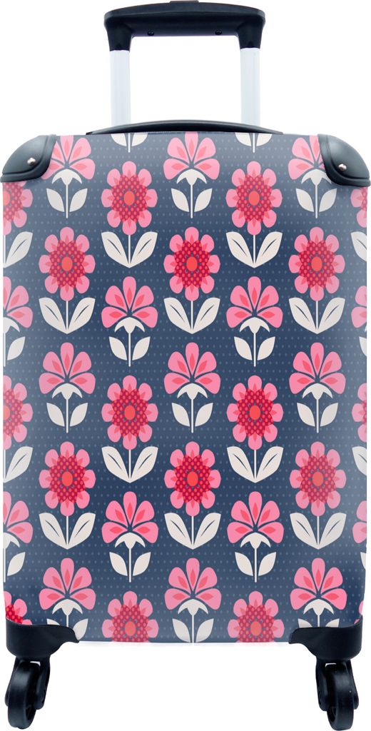 MuchoWow MuchoWow Koffer Handgepäck Trolley Rollkoffer Kleine Reisekoffer mit 4 Rollen - Blumen - Muster - Rot - Cabin Size < 55x40x23 cm & 55...