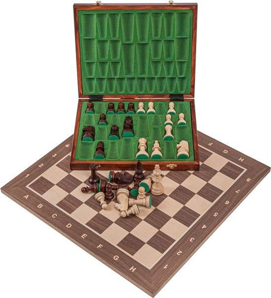 Schachspiel Holz Staunton 48x48x1,2 cm handverarbeitet Intarsien gewichtete Figuren Holzkoffer