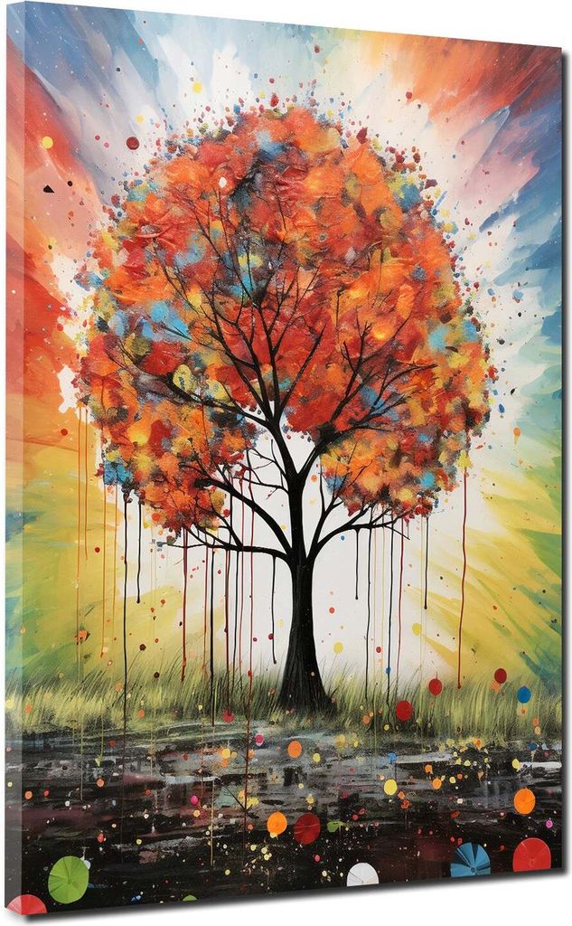 Abstrakt bunter Baum im Herbst Leinwandbild Wandbild Kunstdruck XL Wanddeko: 60x80x2cm