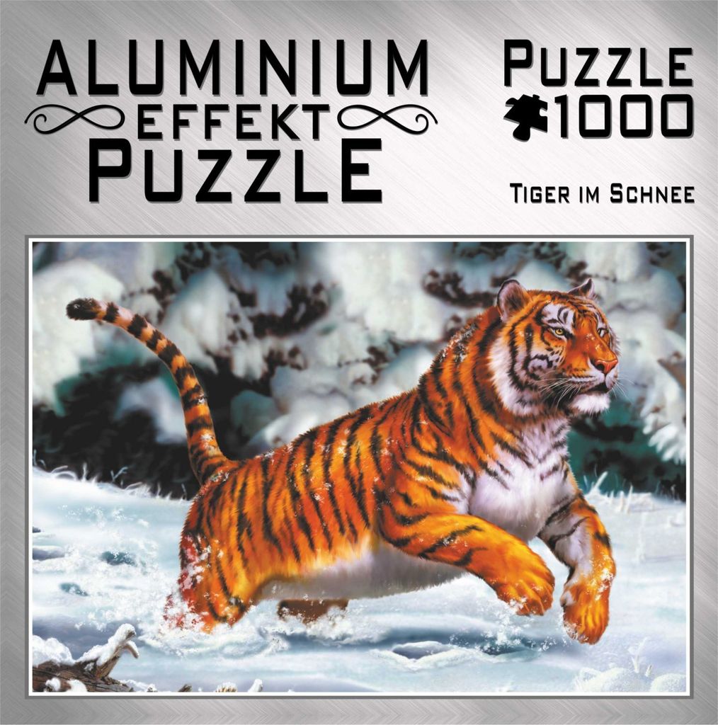 Aluminium Effekt Puzzle. Motiv: Tiger im Schnee 1.000 Teile Produktbild 