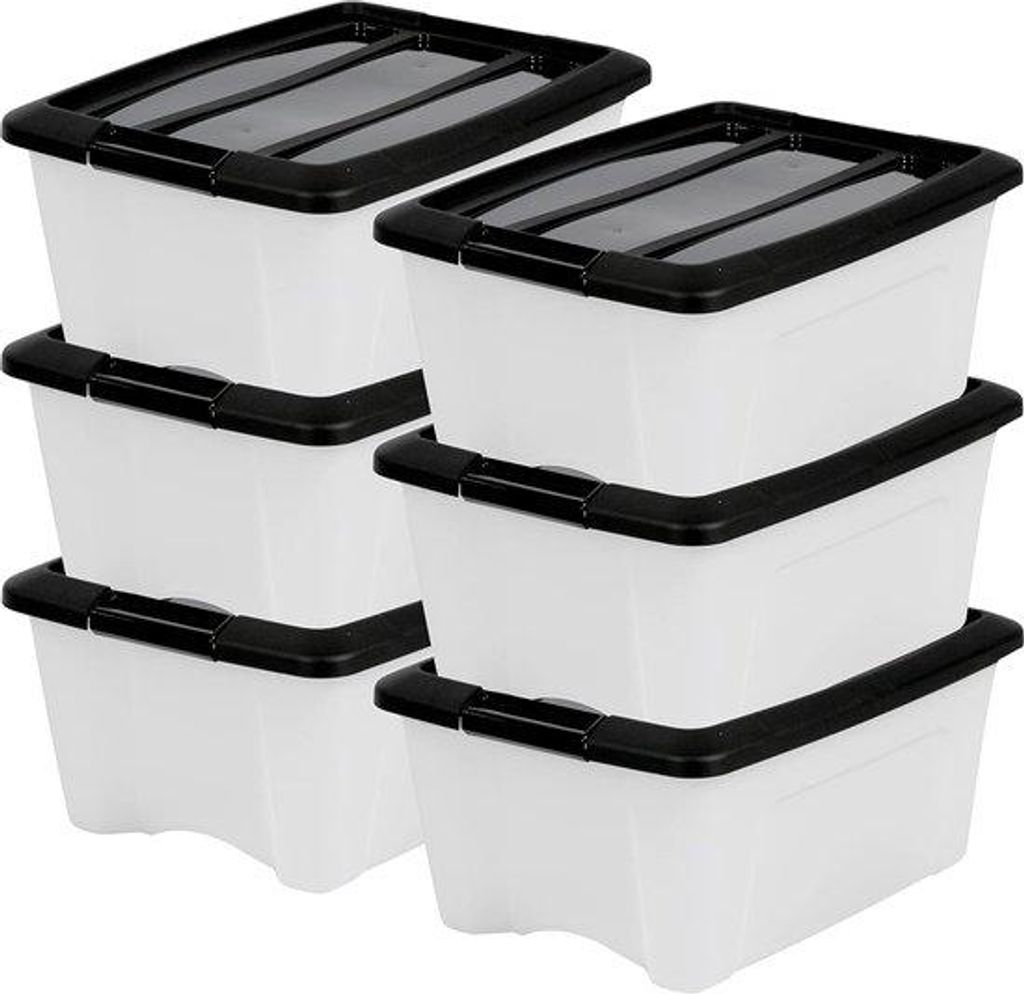 6-Stückige, 15-Liter, BPA-freie, weiße, stapelbare, verschließbare Kunststoff-Lagerbox, NTB-15, 39,5 x 29 x 18,5 cm