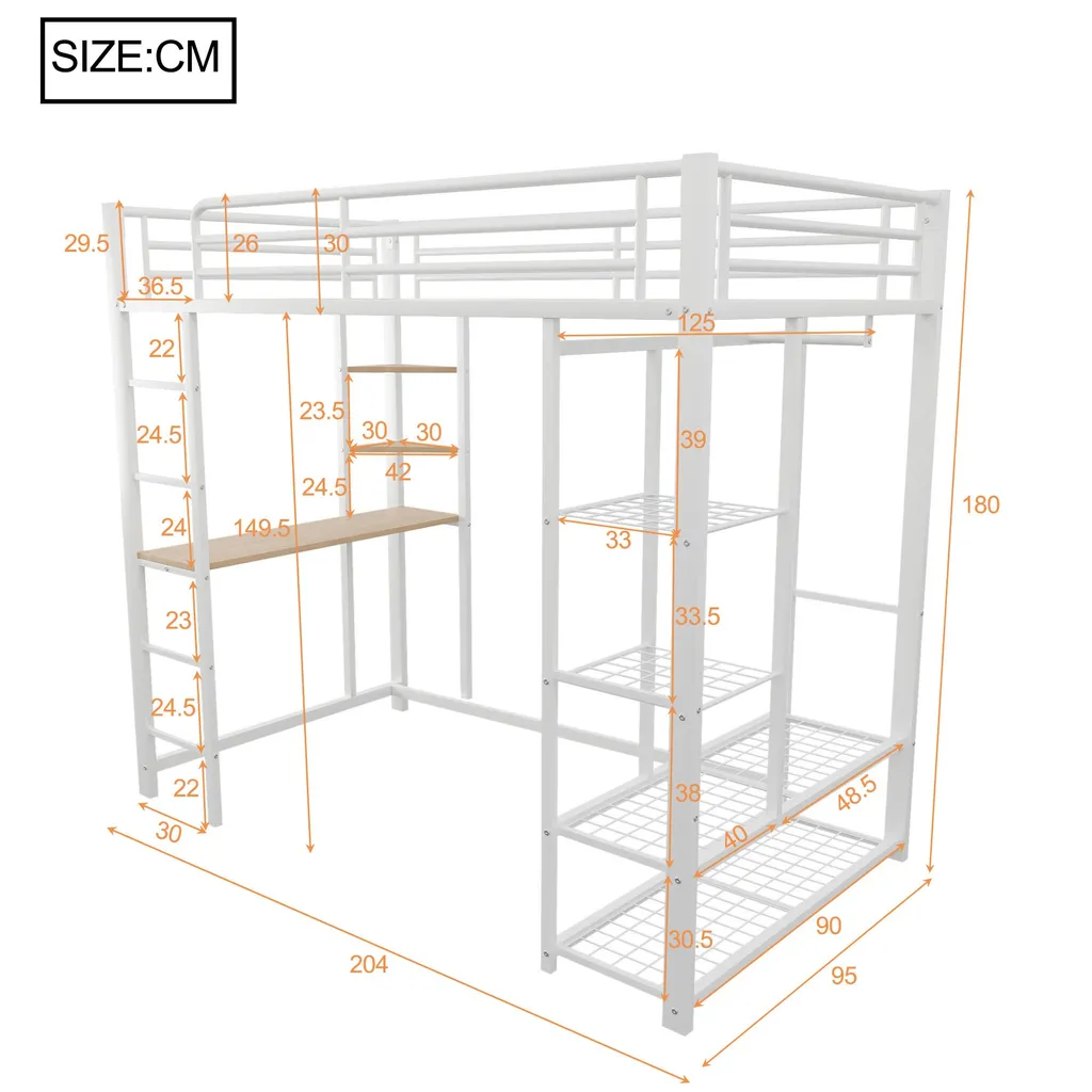 Lit Superposé avec Rangement et Bureau pour Chambre d'Ado Blanc - 5