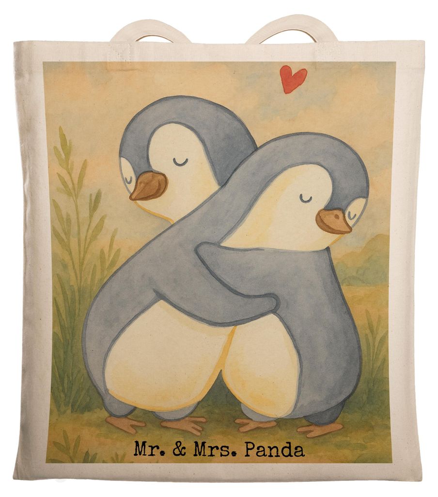 Mr. & Mrs. Panda Shopping Tasche Pinguine Kuscheln Design - Weiß - Geschenk, Hochzeitstag, Valentinstag, für Freundin, Jutebeutel, Jahrestag, Fre...