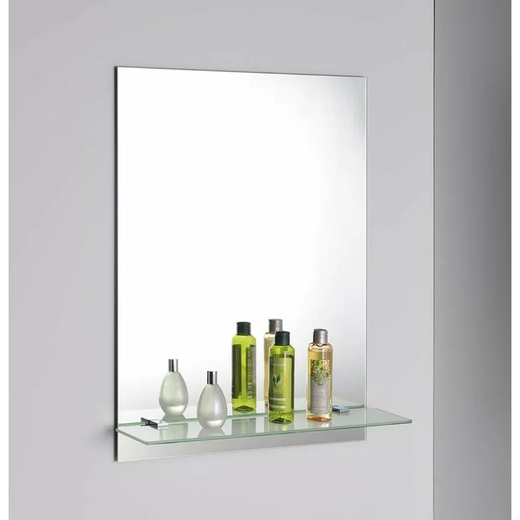 Miroir rectangulaire 50x70cm, tablette intégrée et support mural facile