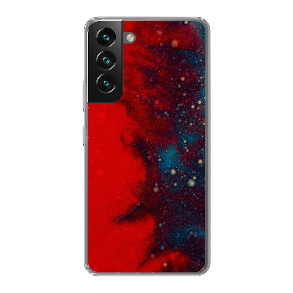MuchoWow Handyhülle Schutzhülle Hülle für Samsung Galaxy S22 Tinte - abstrakt - rot - blau Silikon Softcase Handy Hülle - Mobiltelefonhülle