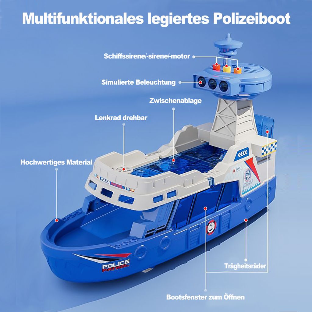 Auto Spielzeug Polizeischiff, Spielzeugschiff mit 3 Produktbild 2