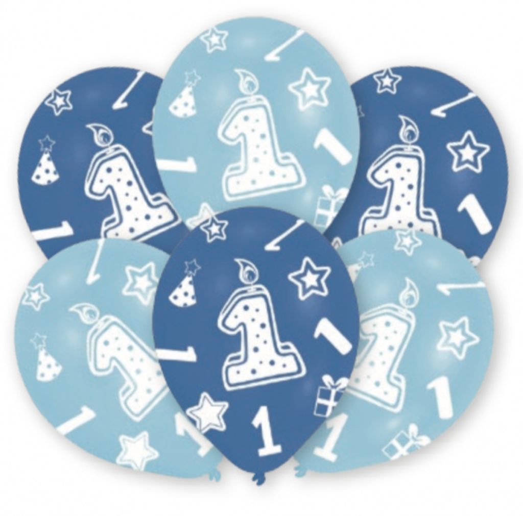 Amscan 27.5cm 1st Birthday, 6 Balloons, Blue