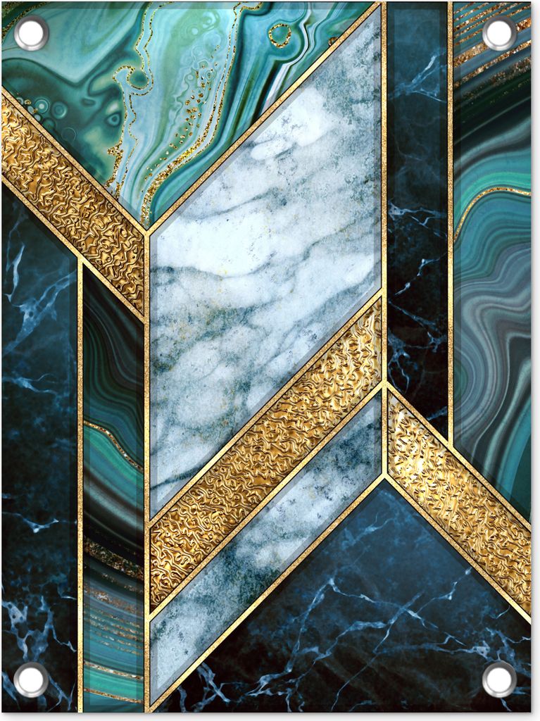 MuchoWow 30x40 cm Outdoor-Poster Gartendeko Sichtschutz Garten Poster für den Garten Marmor - Mosaik - Gold