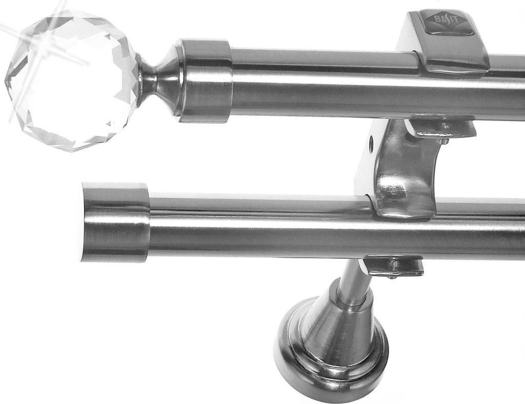 Edelstahl Look Gardinenstange Ø 20mm Wandträger 2-läufig zweiläufig Wandbefestigung Kristall Kugel H60 E87E30 RR