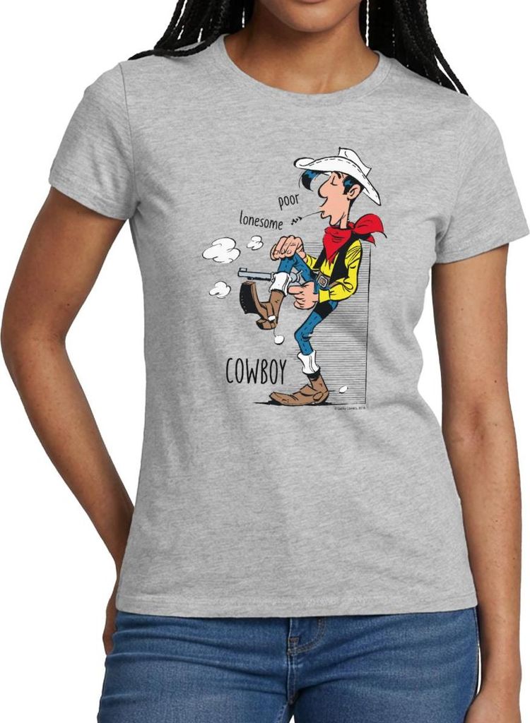Spreadshirt Lucky Luke Poor Lonesome Cowboy Frauen T-Shirt, XL, Grau meliert
