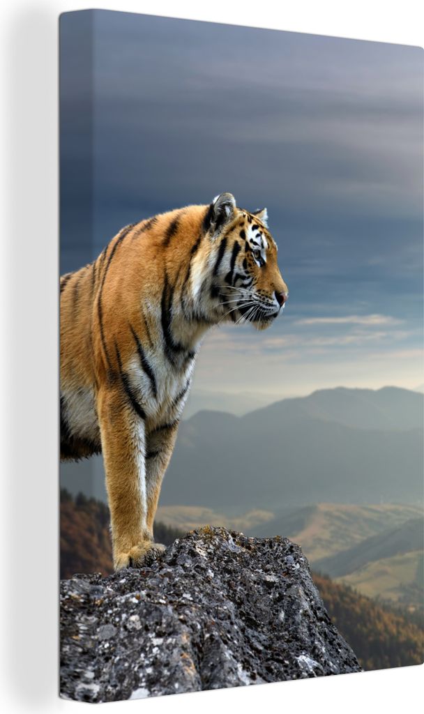 OneMillionCanvasses - Leinwandbilder - 90x140 cm, Tiger - Berg - Natur - Landschaft, Wandbilder Kunstdruck Wanddekoration - Foto auf Leinwand - G...