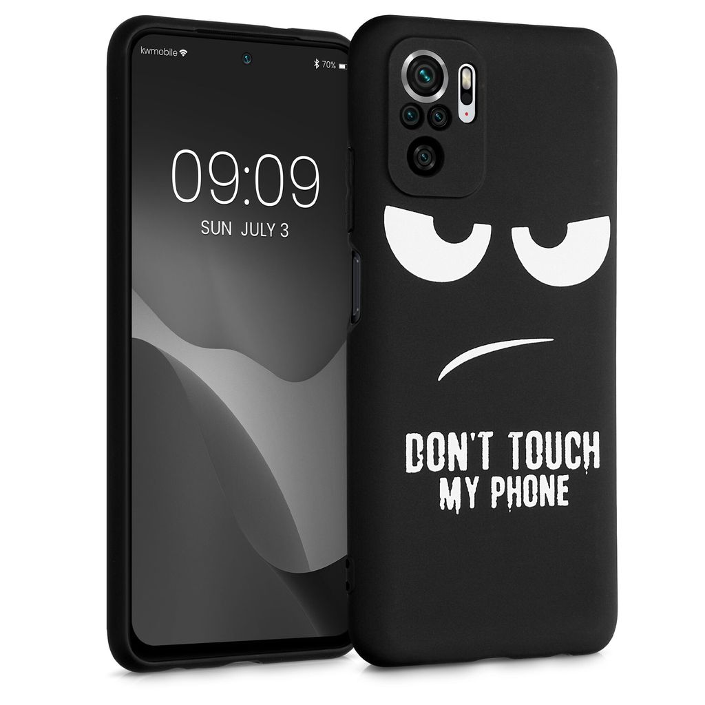 kwmobile Hülle kompatibel mit Xiaomi Redmi Note 10 / Note 10S - Handyhülle Silikon Case - Don't touch my Phone Weiß Schwarz