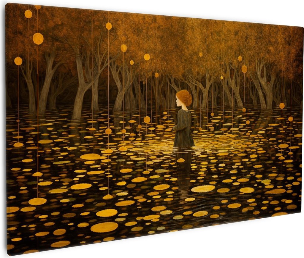 Wallario Premium Leinwandbild Goldener Wald in Größe 60 x 90 cm