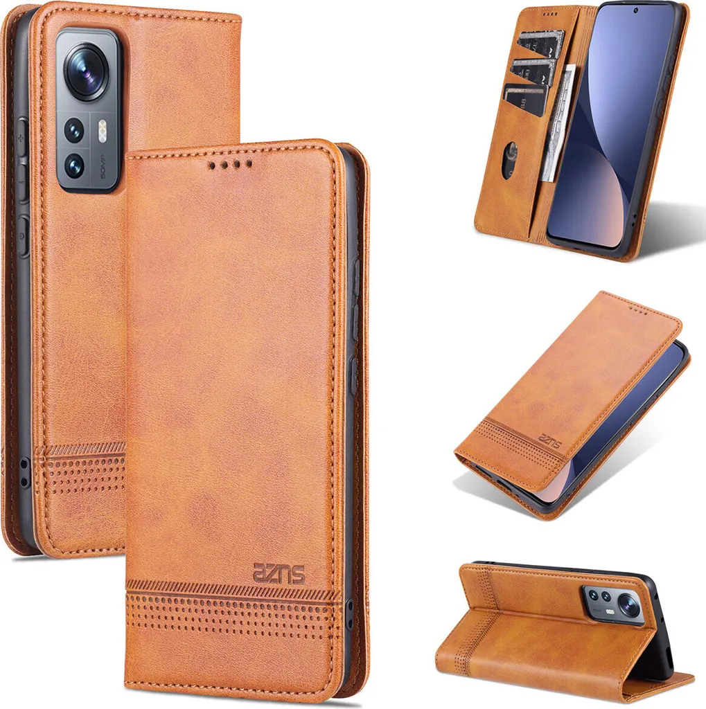 Xiaomi 12 Lite Custodia in pelle, Flip Cover Wallet Case Chiusura magnetica Stand Custodia protettiva per Xiaomi 12 Lite Brown