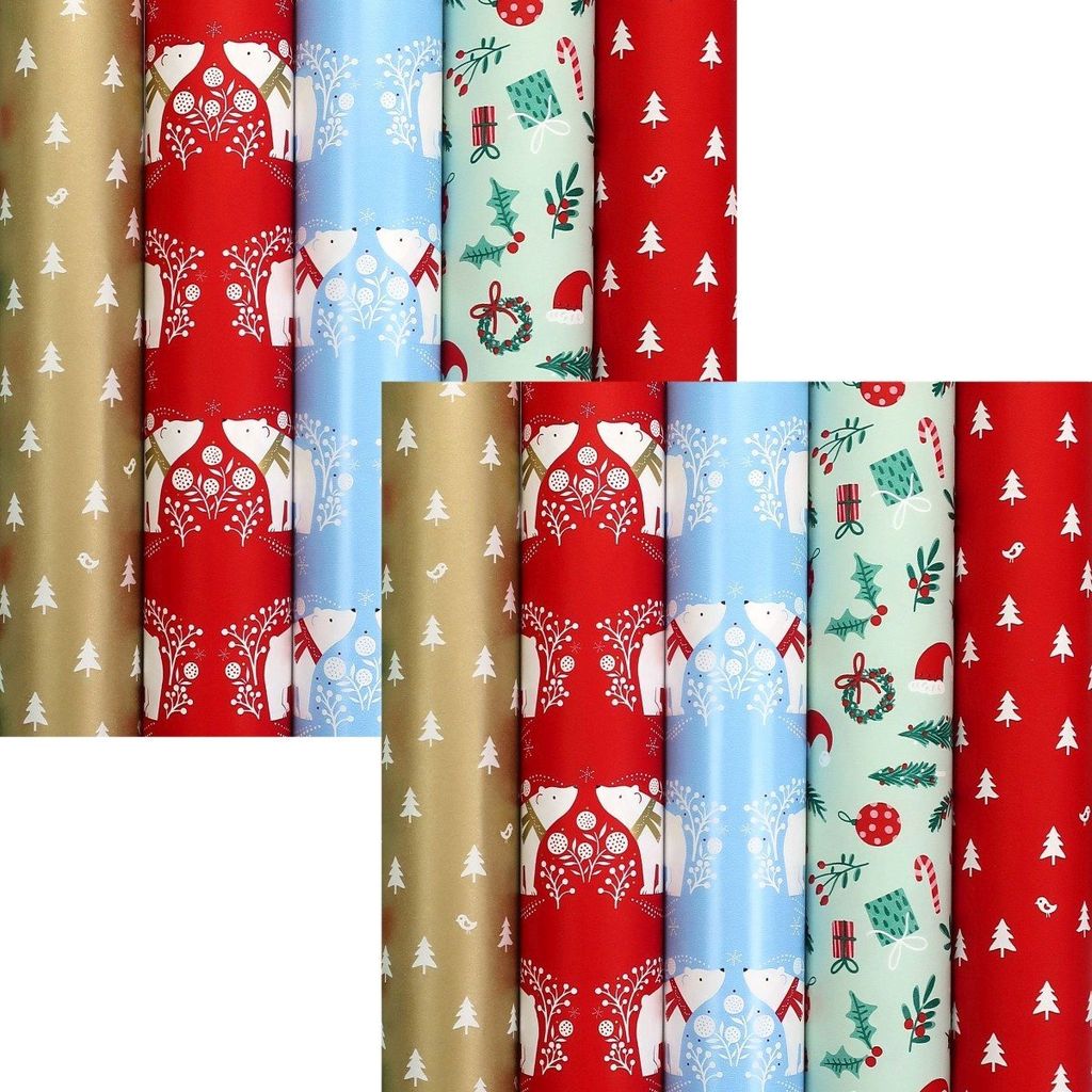 COSY COTTAGE Sortiment an Weihnachtspapier, Geschenkpapier für Weihnachten – 2 Meter x 70 cm – 10 Rollen