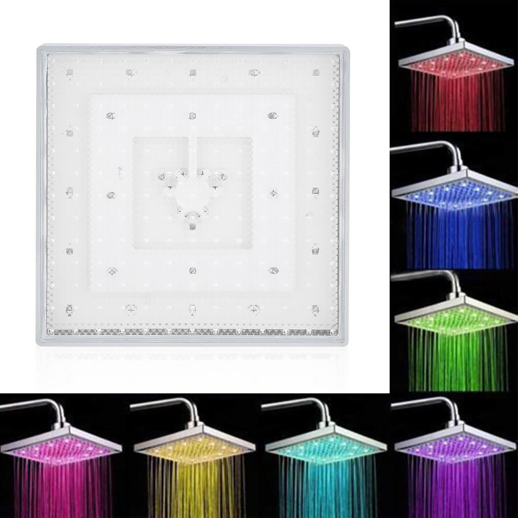 8" Zoll Quadrat Chrom Gesicht Regenfall LED Duschkopf 7 Farben wechselnde romantische Licht Home