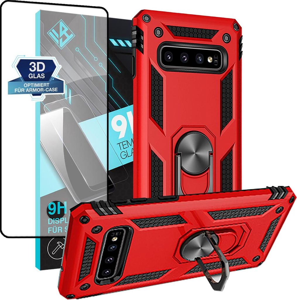 Armor Outdoor Handyhülle für Samsung Galaxy S10 Handy Panzer Case Schutzhülle mit 9H Displayglas Displayschutz Farbe: Rot