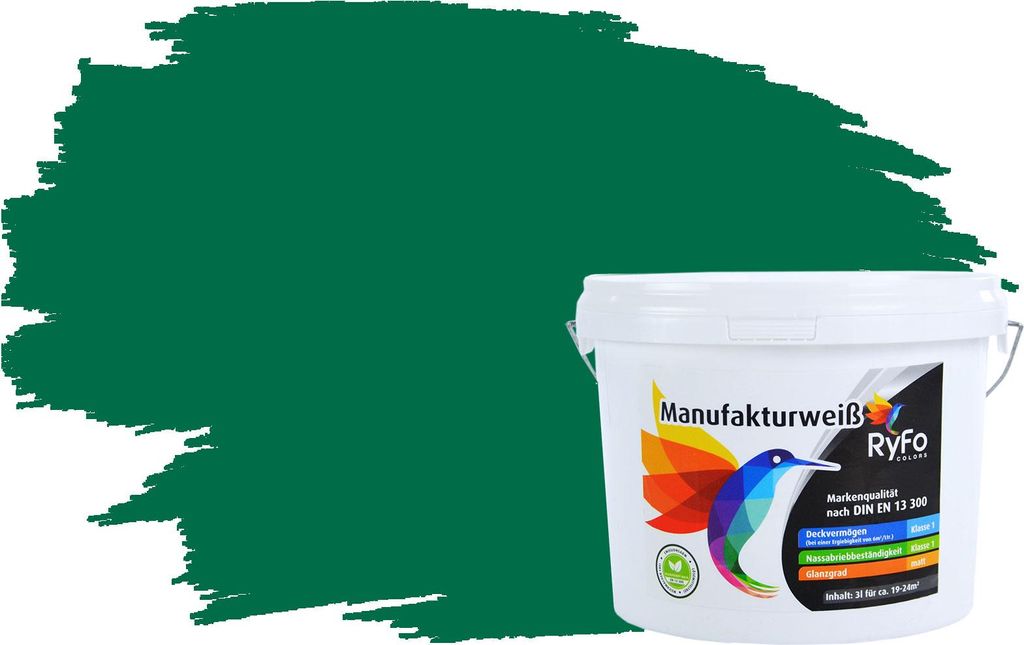 RyFo Colors Bunte Wandfarbe Manufakturweiß Smaragdgrün 3l - weitere Grün Farbtöne und Größen erhältlich, Deckkraft Klasse 1, Nassabrieb Klas...