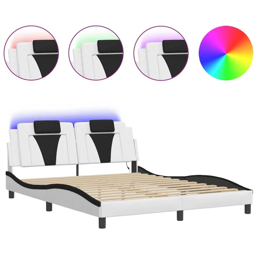 Cadre de lit LED design blanc et noir 160x200 cm collection Viana
