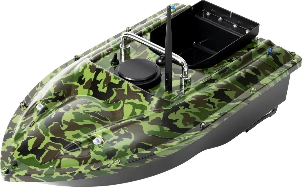 Bateau amorceur RC camouflage pour carpe - Moteur 13000 rpm et LED 1m