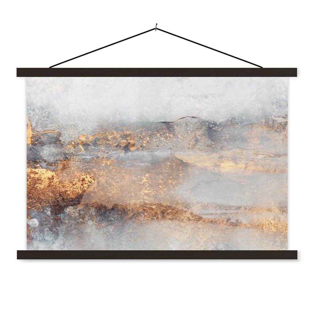 MuchoWow Textilposter Nebel - Gold - Abstrakt 60x40 cm mit schwarzem Rahmen - Hölzernes