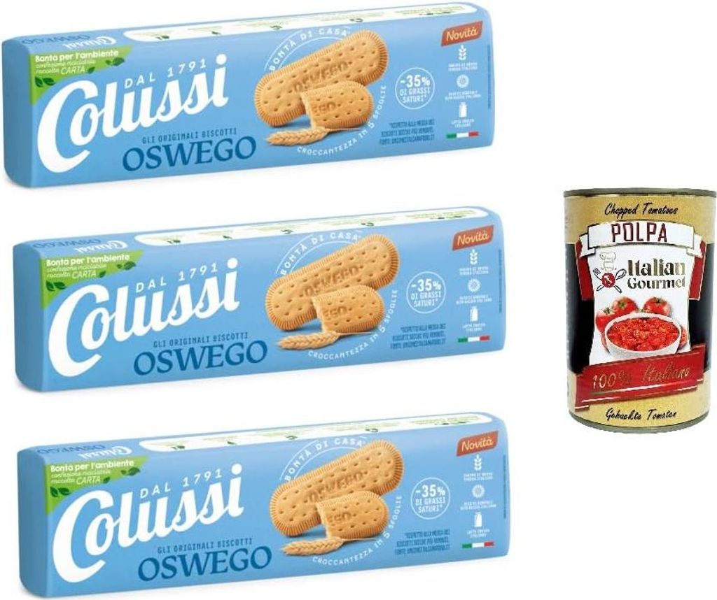 3x Colussi Gli originali biscotti OSVEGO Die originalen OSVEGO-Kekse 250gr + Italian Gourmet Polpa di Pomodoro 400 g Tin