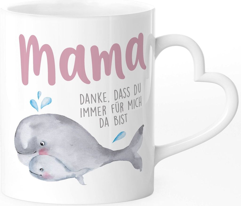 Kaffee-Tasse Herzhenkel Danke dass du immer für mich da bist Geschenk für Mama Papa Muttertag Vatertag SpecialMe Mama weiß Herz-Tasse